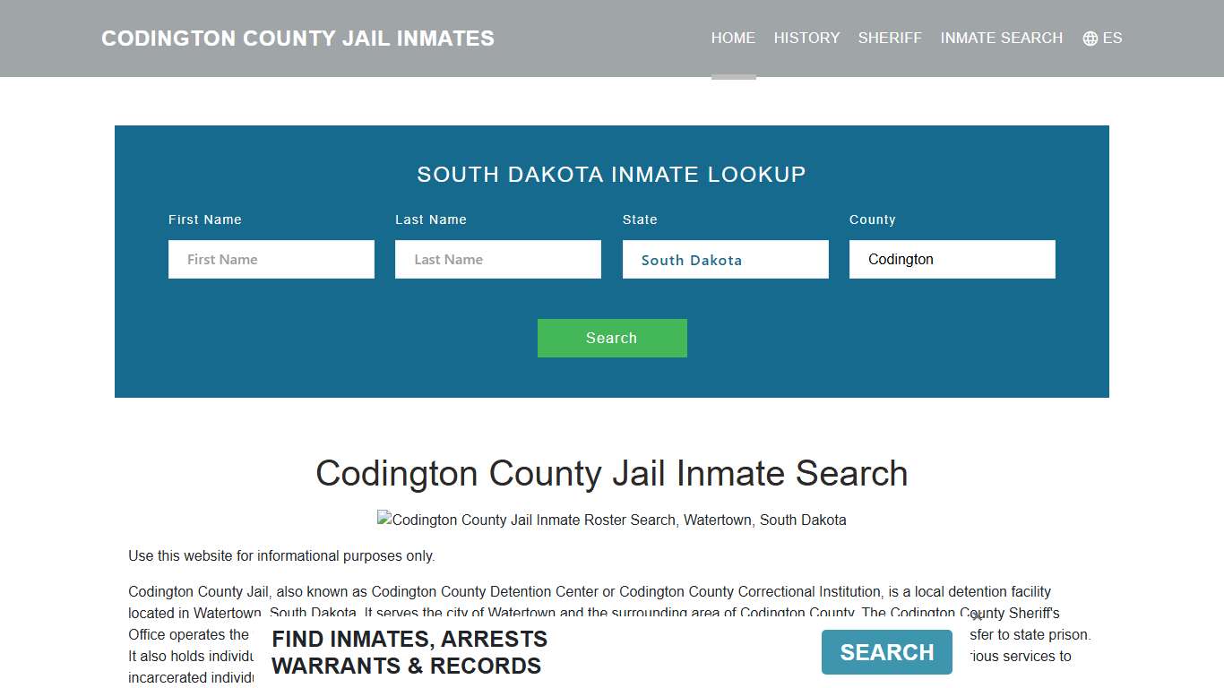 Codington County Jail Inmate Roster Lookup, Watertown, SD