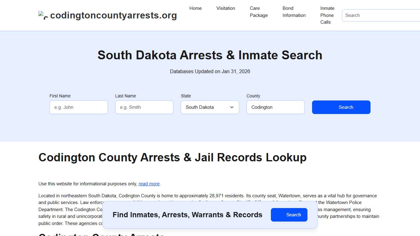 Codington County, SD Arrests, Warrants, Police Records Search